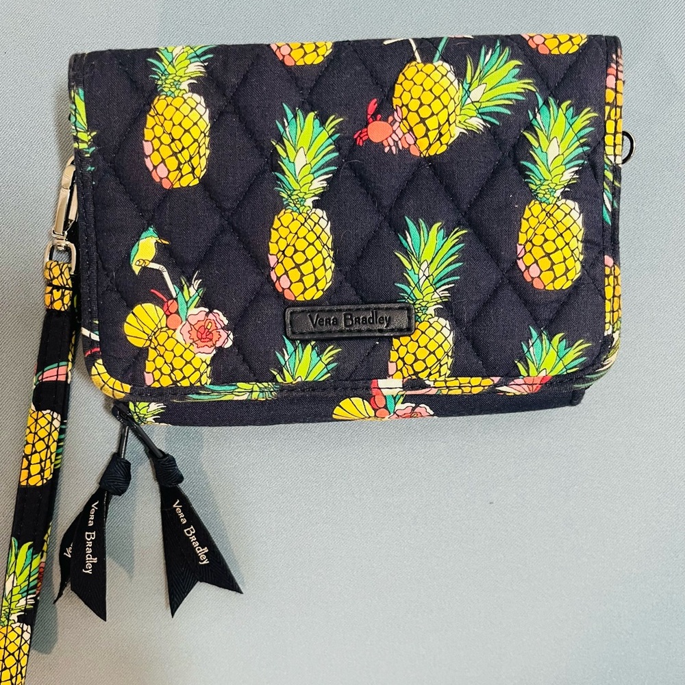 Vera Bradley Navy and Yellow Clutch with Tropical Pineapples! Fun and Festive